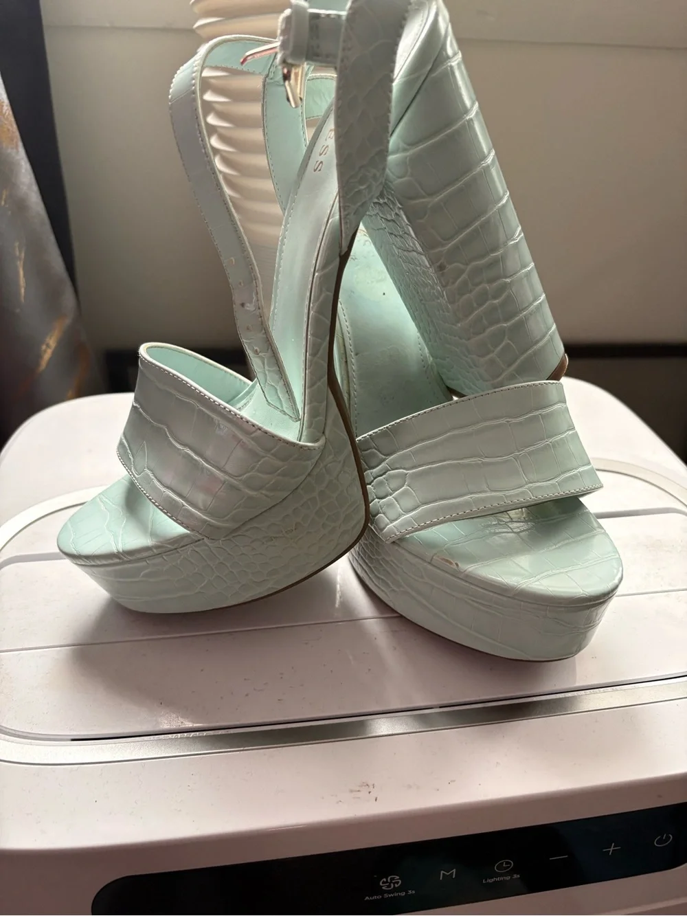 Guess Mint Croc-Embossed Platform Sandals - Women